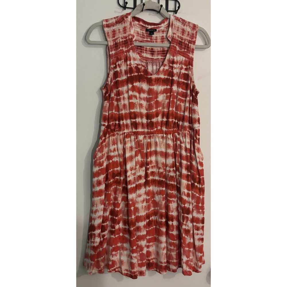 Torrid Sz 0 Tie Dye‎ Red White Rayon Sleeveless Tea Length Dress Side Pockets